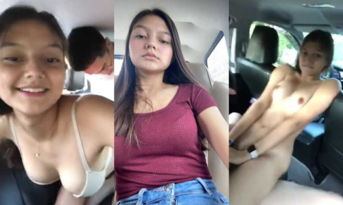 Extremely Cute Young Teen College Babe Fucked by Boyfriend in Car After Class in College Dress Loud Moaning